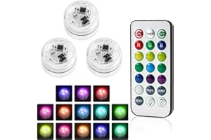 NGUIT 3Pack Mini Submersible LED Lights Christmas Waterproof Underwater RGB with Remote Control Colour-Changing Lights, Battery-Operated Flameless Lamps for Pool Aquarium Vase Garden Party Easter Decoration