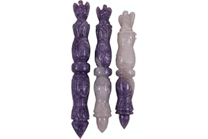 Harmonize Hand Carved Angel Pencil Wand Lepidolite Stone Reiki Healing Crystal Energy Balancing