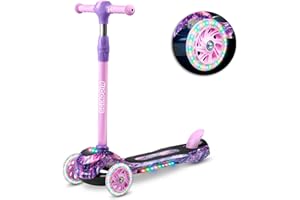 ‎RICOKIDS Hulajnoga dla dzieci trójkołowa z oświetleniem LED, balansowa, składana, różowo-fioletowa, Ricokids Piko