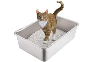 Yangbaga Large Cat Litter Tray, Cat Litter Tray Made of Stainless Steel, Heavy-Duty Cat Litter Tray, Not Easy to Distort, Rabbit Toilet for Big Bunny and Big Cat, Silver, Silver