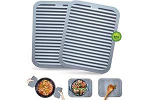 Walfos Sottopentola in silicone per pentole calde e padelle, confezione da 2 cuscinetti caldi per bancone da cucina, (27x21 cm) in silicone resistente al calore, tappetino in silicone, grigio