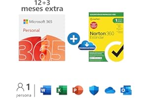 Microsoft 365 Personal | 1 persona |PC/MAC/tableta/teléfono | 12+3 Meses + NORTON 360 Standard - 15 Meses | PC/Mac - Código de activación por email