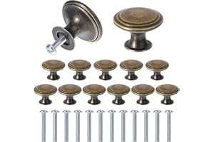 JIYIN 12 Stück Antike bronzefarbene Schrankknöpfe, Vintage Schrankgriffe Vintage Runde Schubladengriff Bronze Schranktürknöpfe mit 12 Schrauben Schubladenknöpfe Set für Schrank Schublade(Bronze)