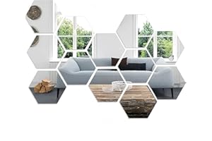 Bosdontek Samoprzylepne lustro ścienne, duże, sześciokątne, akrylowe, przyklejane do lustra, wysokie, przezroczyste lustra, klej do płytek, elastyczne naklejki na lustro ścienne do łazienki, sypialni,