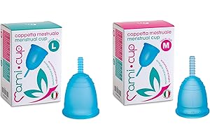 MAMICUP Silicone Medicale 100% Made in Italy, Coppetta Mestruale Morbida, Anallergica, Priva di Lattice e Ftalati (2 Coppette Turchese, Taglie M+L)