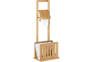 Relaxdays toalettpappershållare, natur | med tidningsställ, bambu, stående toalettsats, 81,5 x 30,5 x 21 cm