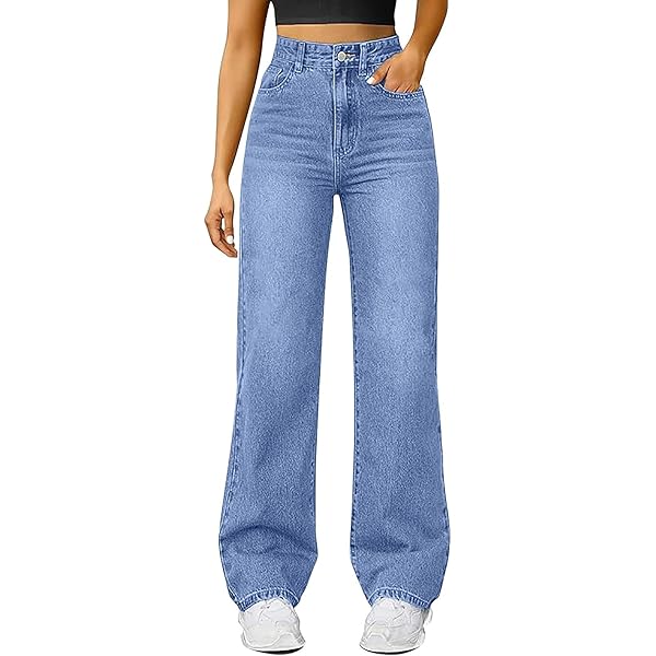 Damen Jeans High Waist Mit Komfortbund - Weite Beine & Super Bequem