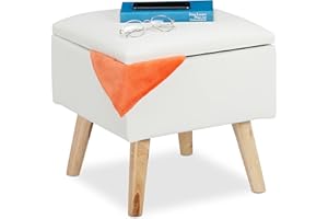 Relaxdays Pouf Contenitore in finta pelle, 40 x 40 x 40 cm, Sgabello Cubo Imbottito, bianco, legno, finta pelle, gommapiuma, 1 pz