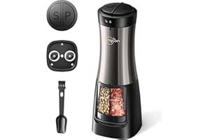 SANGCON-EP Sangcon Macina Sale e Pepe Elettrico 2 in 1, Funzionamento a batteria, Funzionamento Automatico con una Mano con Macinino in Ceramica Leggero e Regolabile(Metallo Metallico)