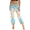 Nuofengkudu Vintage Bedrukte Wijde Uitlopende Broek Dames - Hoge Taille Yoga Broek