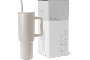 Simple Modern Gobelet Thermique avec Poignée et Paille | Bouteille d'Eau Isolée en Acier Inoxydable | Vaso de viaje para café helado | Trek Collection | 1180ml | Almond Birch