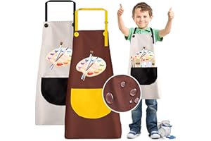 KEELYY Fartuch dziecięcy, wodoszczelny, z kieszeniami, fartuch kucharski, fartuch do malowania, dla chłopców i dziewczynek, regulowane fartuchy do malowania, majsterkowania, pieczenia, gotowania, 7-12