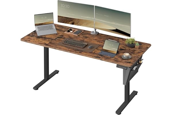 SONGMICS Bureau Électrique Réglable en Hauteur, 160 x 70 cm, Table Assis-Debout, Fonction Mémoire 4 Hauteurs, pour Bureau, Télétravail, Marron Rustique et Noir d'encre LSD136K01