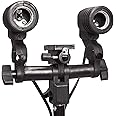 Studio Photo E27 Professional Twin Lamp Holder Swivel Socket Bulb with Umbrella Bracket for Flash Light Lighting Monolight E27 Bulb