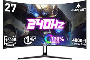 ‎AMZFAST Amzfast Curved Gaming Monitor 27 Zoll, 240Hz(DP), FHD(1920x1080), sRGB 130%, DCI-P3 98%, VA Panel 1500R, 1ms GtG, Adaptive Sync, Eye-Care, VESA 100x100, HDMI 2.0/DP 1.4 mit DP-Kabel - AMZG27C1 Pro