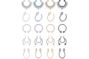 WillTen 16Piezas Falso Piercing Nariz Acero Inoxidable Septum Cartilago Helix Piercing Oreja Diamante CZ Non Joyería Piercing para Mujer Hombre
