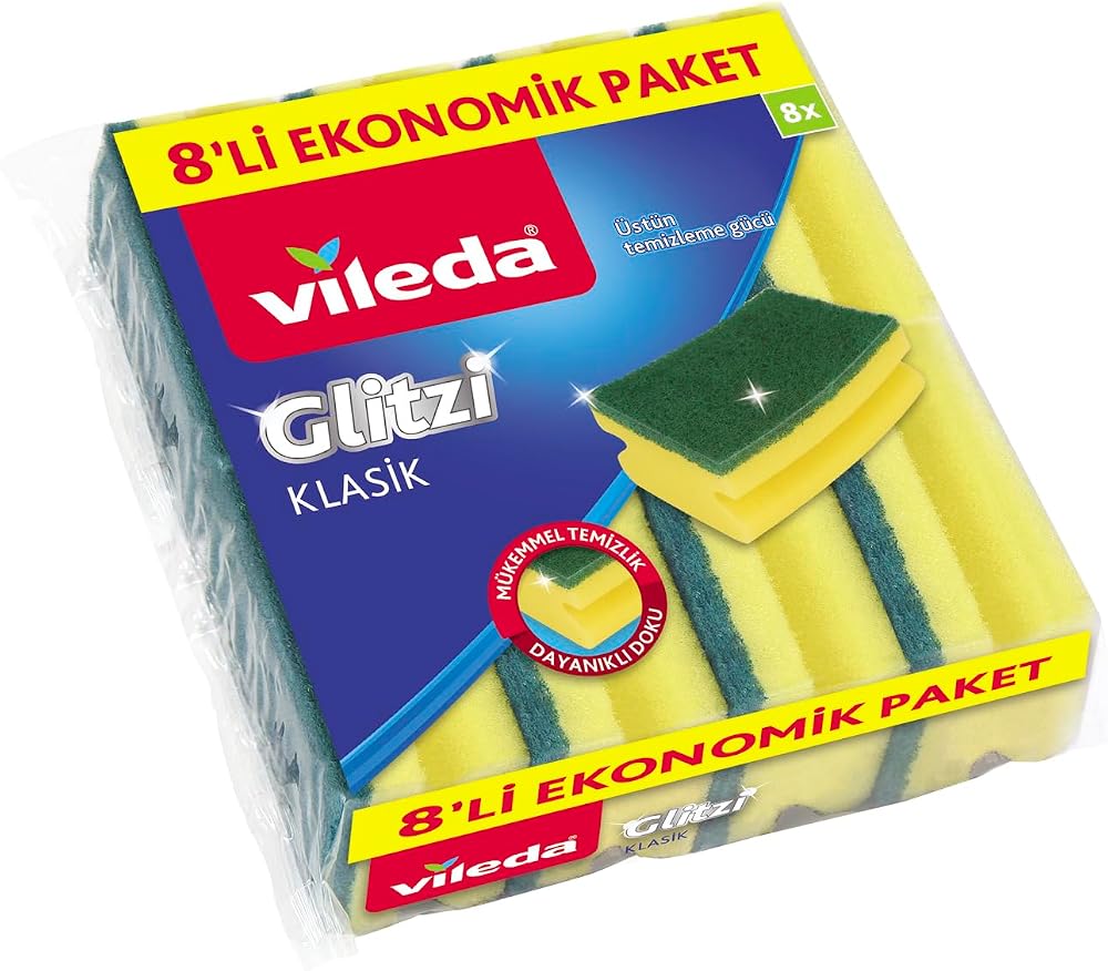 Vileda 141127 Oluklu Bulaşık Süngeri, Yeşil, 8 Parça