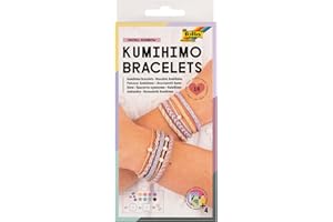 folia 32039 - Bransoletki Kumihimo PASTELL RAINBOW, 16-częściowy zestaw bransoletek z włóczką, tarczami do wiązania węzłów i koralikami, w tym instrukcja.