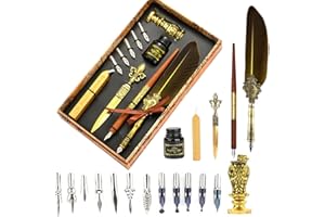 Joyeee Stylo à plume avec encre, avec ouvre lettre original, Porte-Stylos Dip Calligraphie et 17 Plumes pour Signatures, Calligraphie, Dessin, Ecriture, Décoration et Cadeau
