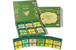 VAHDAM, Green Tea Variety Pack Sampler Assortment (36 Pyramid Tea Bags, 6 Flavor) | Non-GMO Project Verified Himalayan Green Tea with No Artificial Ingredients | Gifts for Women & Men