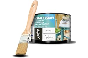 JOVIRA PINTURAS Chalk Paint - Vernice gessata all'acqua opaca + Pennello speciale per legno. Rinnovate i vostri mobili con creatività. (375 Millilitri, Bianco + Pennello)