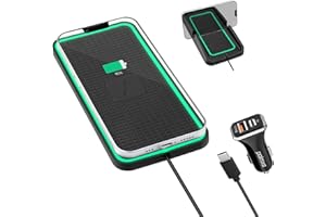 Polmxs Bezprzewodowa ładowarka samochodowa, 2 w 1, 15 W, szybka bezprzewodowa ładowarka, uchwyt samochodowy, antypoślizgowa bezprzewodowa ładowarka z ładowarką samochodową 40 W do iPhone 15/14/13 Pro