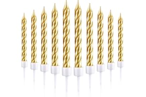 Blulu 50 Pieces Spiral Birthday Candles Metallic Cake Cupcake Candles for Birthday Wedding Party Decorations(Gold)