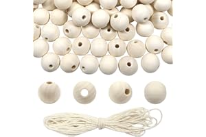 TOAOB THE ONE AND ONLY BABY TOAOB 160 Pièces Perles en Bois Rondes en Naturel en Vrac 20mm avec 5m Fil de Coton pour Fabrication de Bijoux Bracelets DIY Décoration Artisanat Accessoire