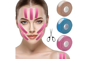 SPOKKI 3 Rollen Face Lifting Tape, 2,5cm x 5m Gesichtstape Gegen Falten Face Tape Myofasziales Gesichtstraffungsband Facial Patches für Straffung und Straffung der Haut Lifting Tape Gesicht