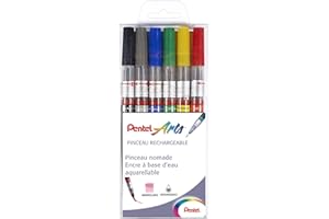 Pentel Arts - Confezione da 6 pennelli ricaricabili COLOR BRUSH XGFL: 1 x nero, 1 x grigio, 1 x verde, 1 x blu, 1 x rosso, 1 x giallo GFL/6BASIC