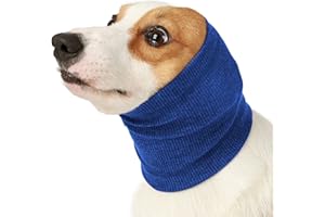 MEIAOBEST Dog Warm Neck and Ears Covers for Noise Protection Pet Knit Snood Headwear Hoodie Anti-Anxiety Bathing Grooming Reducing Noise (blue, L)