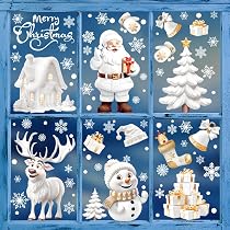 Autocollants Fenêtre Noël Réutilisables - 9 Feuilles Avec Père Noël, Flocons, Bonhommes De Neige - 10