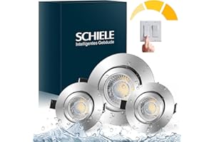 Schiele 3X Downlight LED Techo Empotrable Regulable 3 Niveles IP44 Foco led Interior Redondo Giratorio Blanco Cálido 2800K 7W Equivalente a Halógeno 60W Ojo de Buey led para Baño Salón Cocina Ф85mm