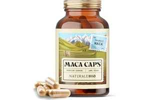 NaturaleBio Maca Andina Ecológica en Cápsulas 500mg - 180 cápsulas. Gelatinizada, Bio y Pura, viene de raíz de Maca Peruana Orgánica.