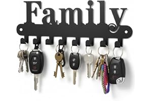 Suacculent Key Holder Wall Mounted No Drill - 8 Hooks Adhesive Key Rack Organizer for Entryway, Home, Office, Door (Black, Space Saving)