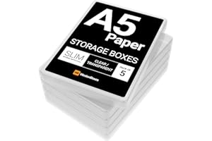 WestonBoxes A5 Slim Plastic Presentation Boxes with Lids for A5 Paper and Cardmaking Supplies (Pack of 5, Clear (Transparent))