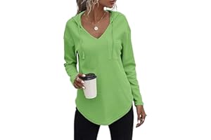 Cuptacc Felpa Donna con Cappuccio 2024 Maglione Scollo A V Autunno Maglia Manica Lunga Camicia Elegante