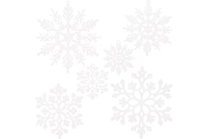 Sea Team Plastikowe świąteczne brokatowe ozdoby w kształcie płatka śniegu ozdoby choinkowe, 5, 8, 10 cm, zestaw 36 sztuk, białe