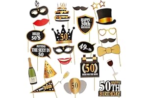 AIYONG 25 Stück 50.Geburtstag Deko Fotorequisiten,50 Geburtstag Schwarzes Gold Photo Booth, Party Foto Booth Props für Partydeko, 50. Geburtstag Frau Mann Foto Requisiten Geschenke