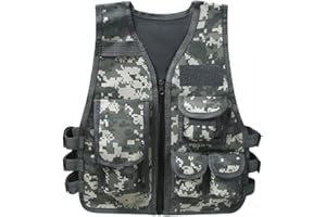 FEESHOW Gilet de Pêche Enfant Garçon Multi Poches Veste sans Manches Gilet de Pêche Manteau Réglable Jeux Extérieurs de Chasse de Combat Camping