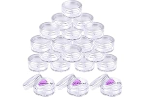 VDSOW 50 Pezzi Contenitori Cosmetici, Contenitore Cosmetico Barattoli Plastica Trasparente con Tappo per Creme e Polvere, 5g/5ml Contenitori Vuoti per Cosmetici Viaggio, Perline, Nail Art e Glitter Makeup