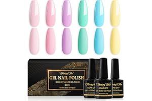 Shining She Smalti Semipermanenti per Unghie Pastello,6 Colori Rosa Lilla Blu Verde Giallo Semipermanente Unghie Soak-Off UV,Adatto per Nail Art Femminile Di Famiglia,8ML