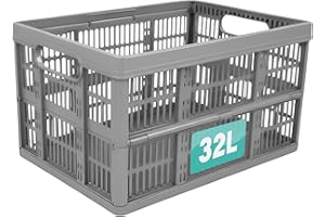 Optimal Products Strong Folding Collapsible Plastic Storage Crates Boxes Stackable Basket 32L (PACK OF 1)