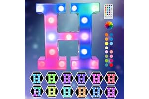 OYCBUZO Light Up Colorful LED Marquee Letter Lights, 18 Colors Changing Alphabet Letters Sign with Remote Timer for Night Light Wedding Birthday Party Lamp Christmas Home Bar Decor- Colorful H