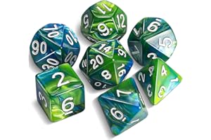 QMAY DND Dice Polyedrisches Würfel Set - 7 Stück für Dungeon und Dragons MTG RPG D&D D20, D12, D10, D%, D8, D6, D4 (Blau und Grün)