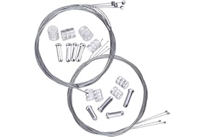 ZAWTR Bicycle Brake Cable 2 Set - Mountain Bike Inner Brake Cable Wire (2m), Bike Gear Shift Cable with Cable End Crimps Caps and Donuts ideal for Mountain Road Bike Universal Bicycle