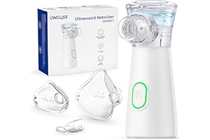 ONELISS Nebulizador Portatil, Eléctricos Silencioso Aerosoles Nebulizador Para Adultos Niños, Inhalador Nasal Recargable Con 2 Máscaras y 1 Boquilla para Familiar y Viajes