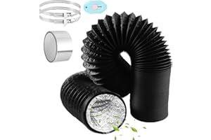ComPDCVD 150mm Nero Tubo di Scarico 6 m Condotti Tubo di Ventilazione Flessibile in Alluminio PVC con 2 Fascette Stringitubo in Acciaio per Aria Condizionata, Asciugatrice, Cappa Aspirante