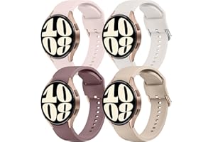 Mugust 4Pack Correas para Samsung Galaxy Watch 6/5/4/Classic Silicona Pulseras 40mm-47mm para Mujer Hombre (Rosa/Starlight/Marrón/Humo Morado)