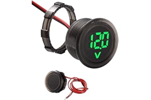VooGenzek 5V-100V DC Car LED Digital Voltmeter Waterproof, Round 2 Wire Voltmeter Voltage Monitor Gauge Display, with Reverse Connection Protection, for Motorcycle Boat Camper Caravan, Green